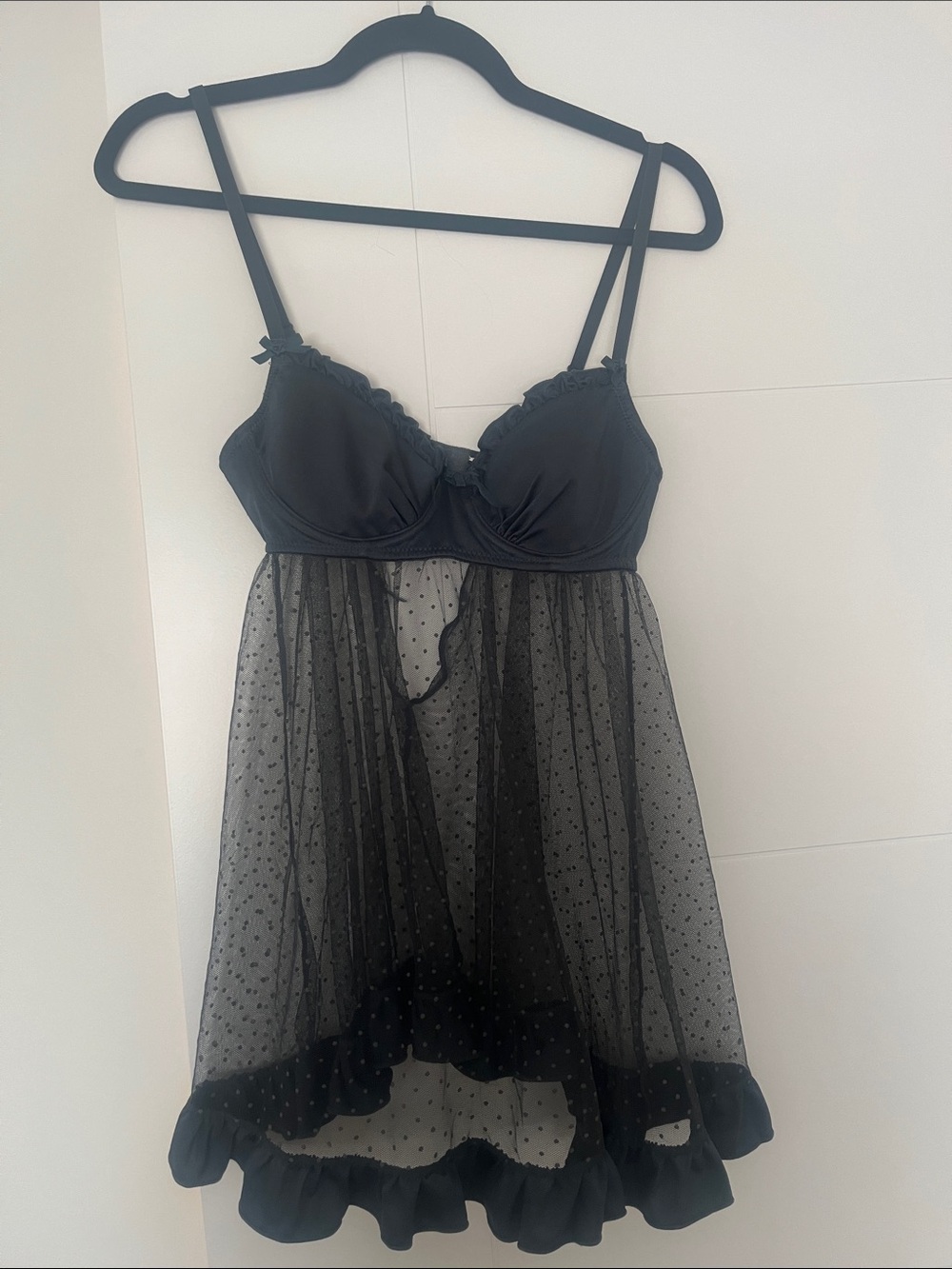 Unbranded Black Sheer Polka Dot Babydoll Lingerie